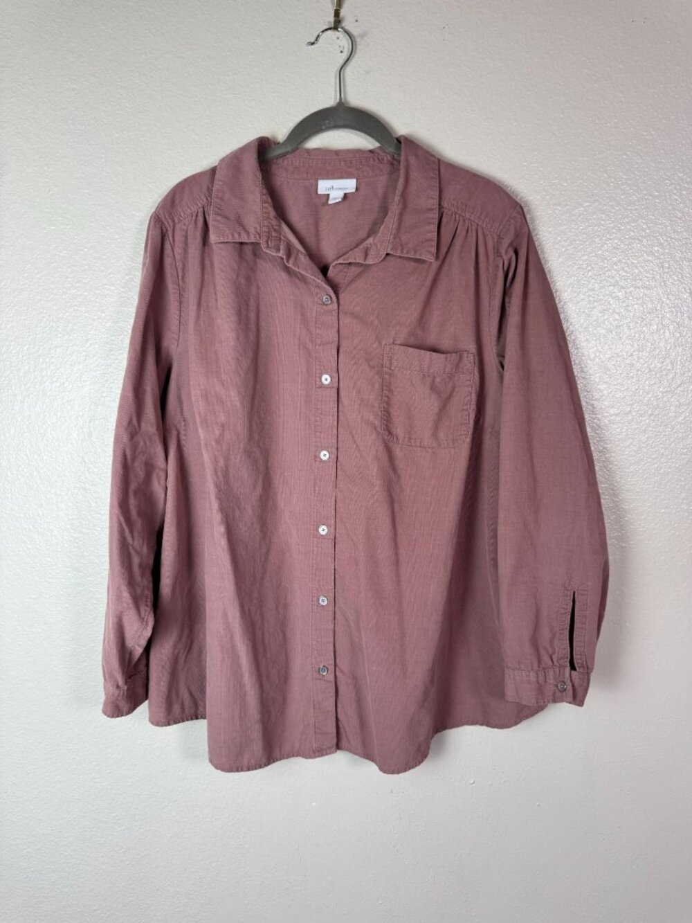 J. Jill Corduroy Button Up Shirt Rose Pink Long Sleeve Womens XL Cotton Lyocell